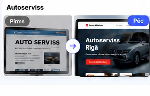 Autoservisa mājaslapas pirms un pēc piemērs