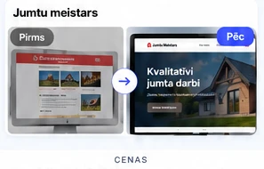 Jumtu meistara mājaslapas pirms un pēc piemērs